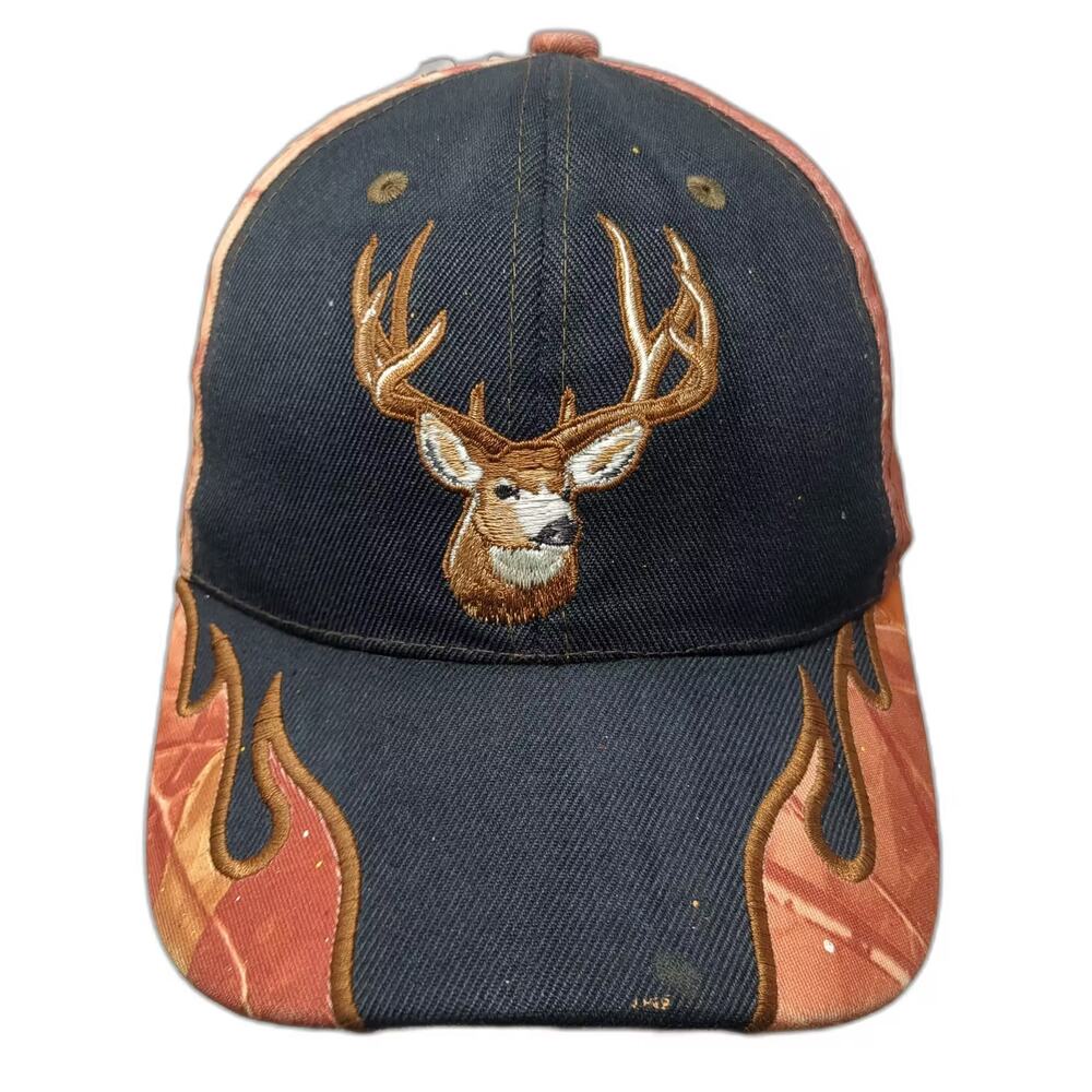 PAC Baseball Cap Black Orange OS Embroidered Deer Flame Camo Adjustable Hat